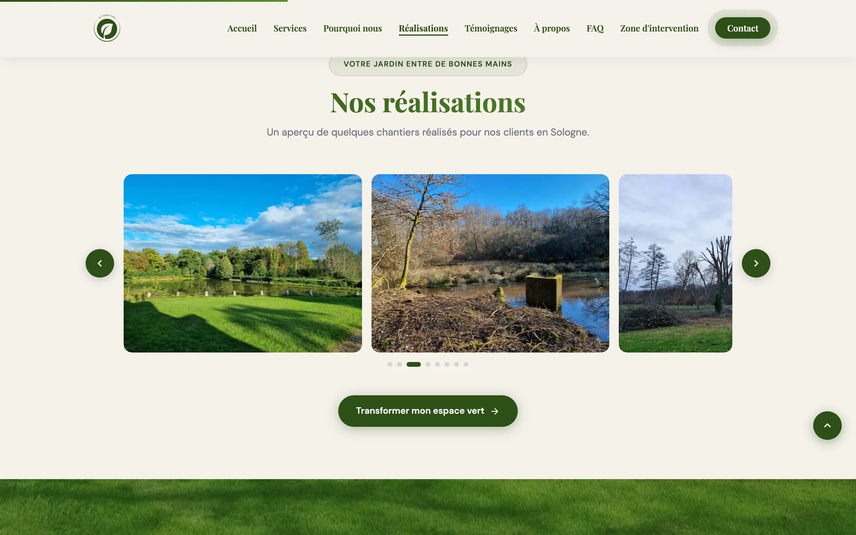 Services et vérificateur de zone d'intervention du site LG Espaces Verts — site réalisé par Obrentis