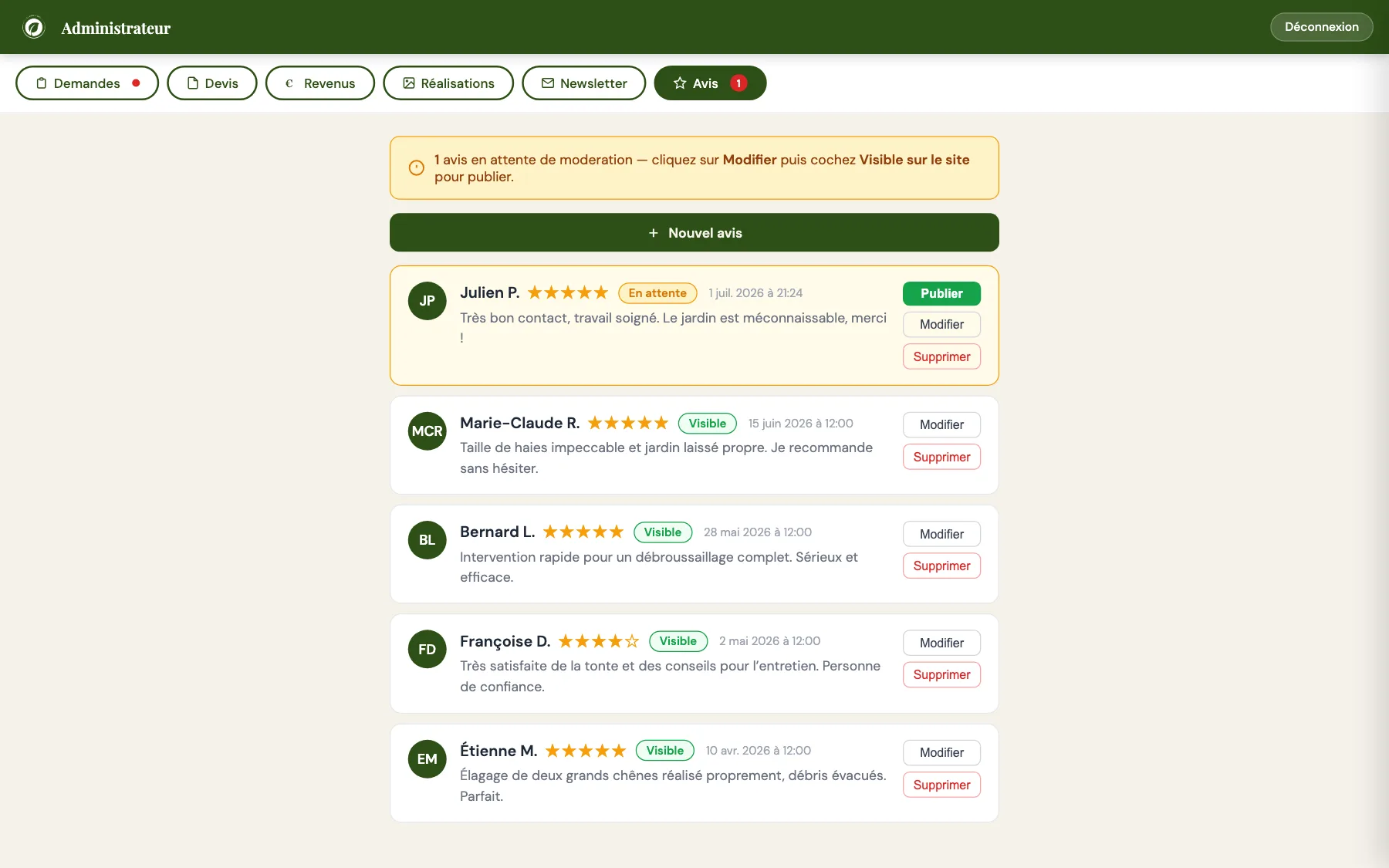 Modération des avis clients avant publication sur le site