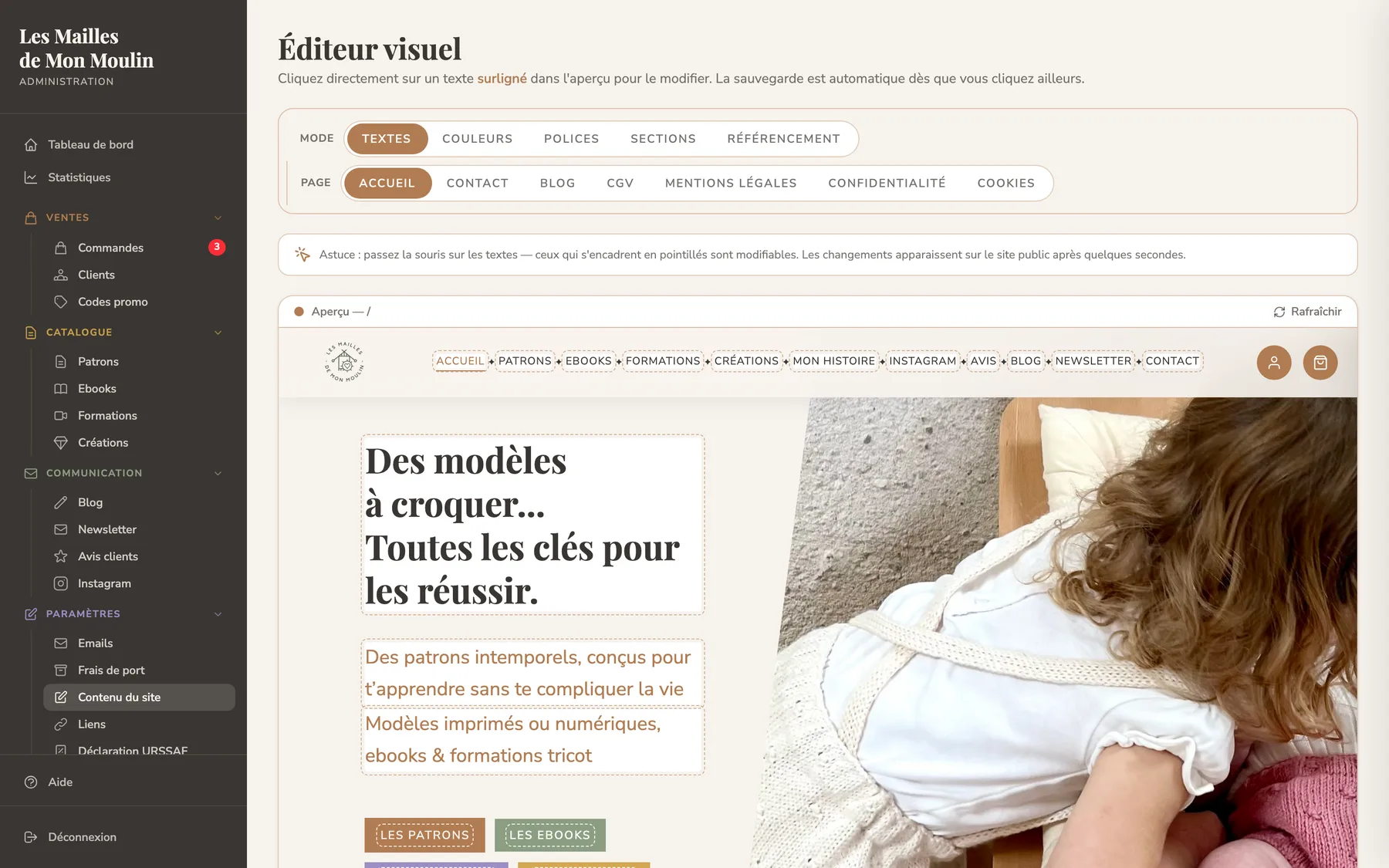 Éditeur visuel du site