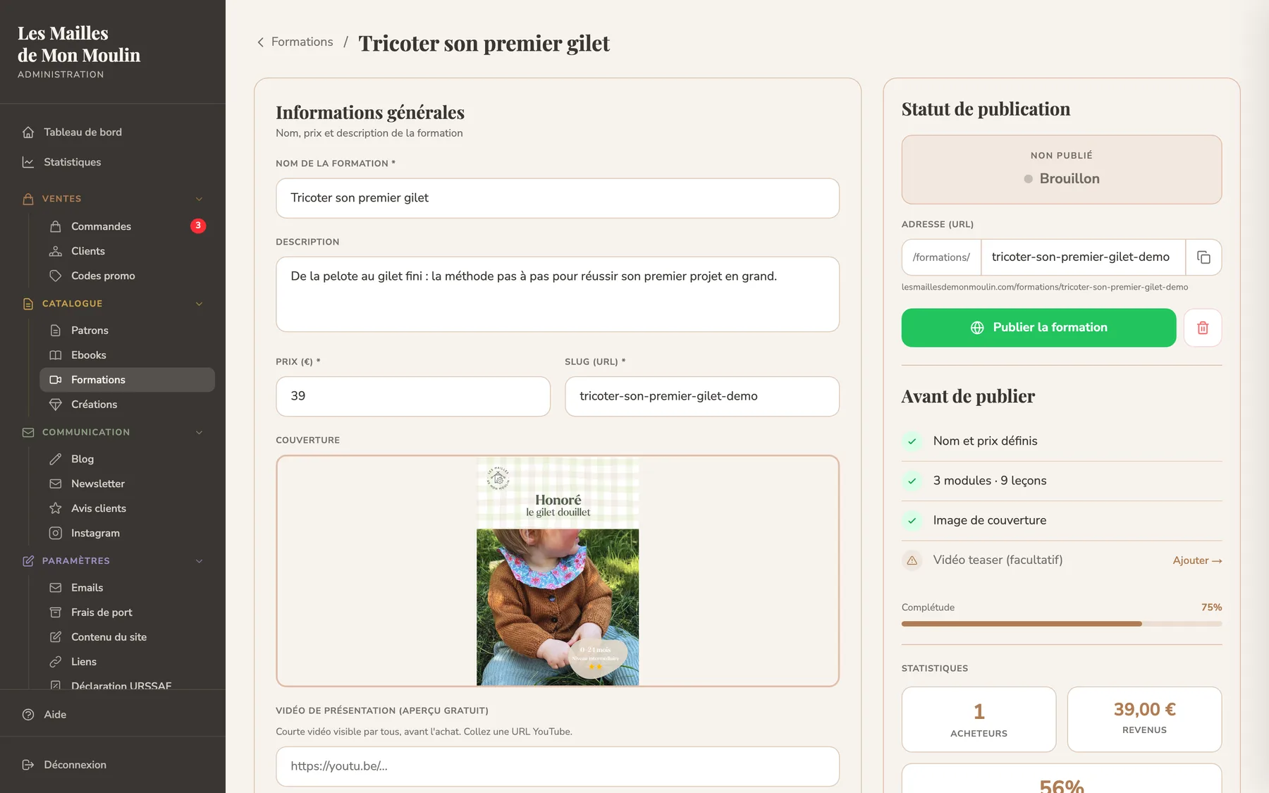 Éditeur de formation en ligne