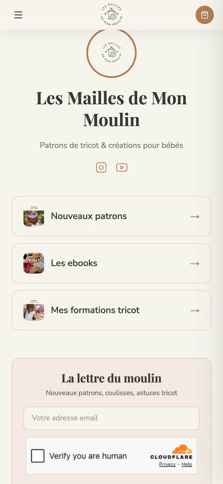 La page de liens pour Instagram, hébergée sur son propre site.